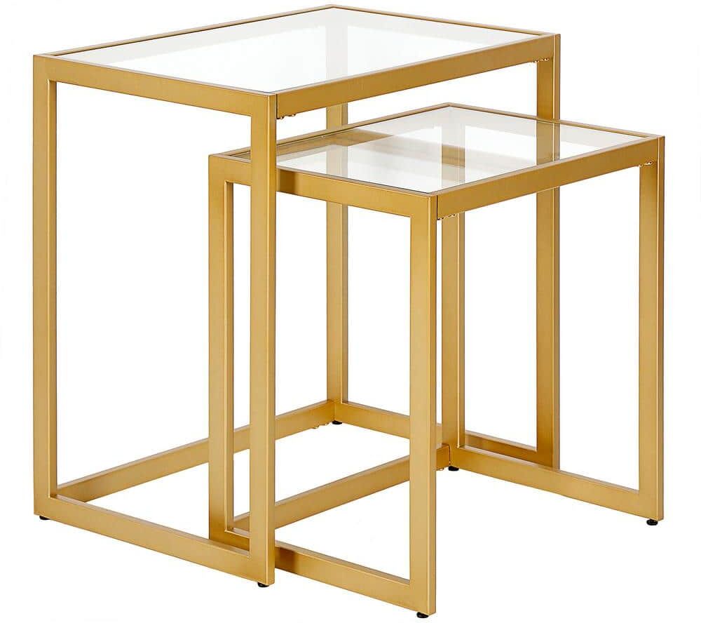 Meyer&Cross Rocco 22 in. Brass Finish Rectangular Glass Top End Table with 2 Nested Tables