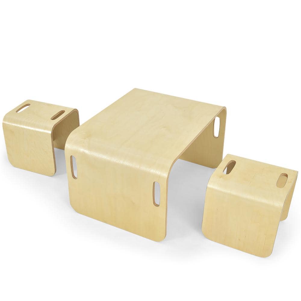 Costway 3-Piece Kids Wooden Table and Chair Set Children Multipurpose Homeschool Furniture