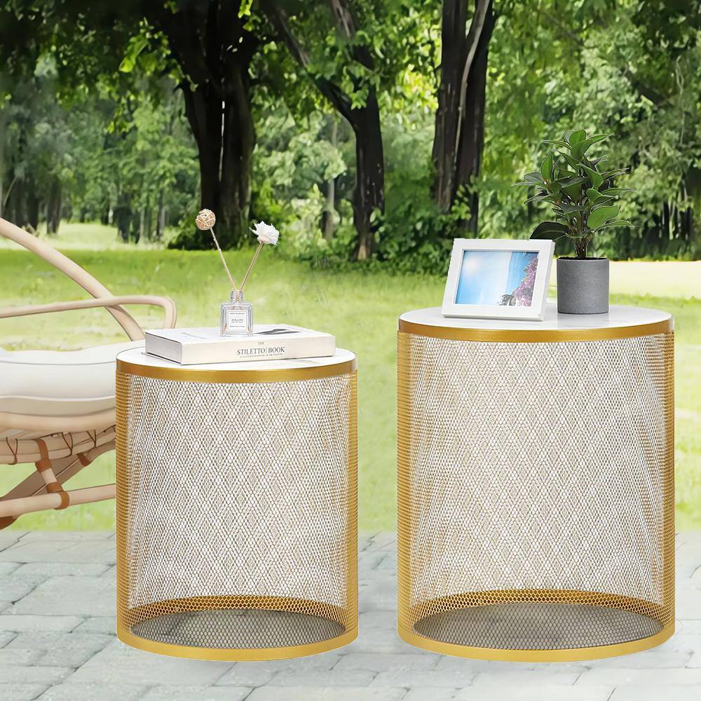 Cesicia 18.31 in. H x 15.94 in. W Metal Outdoor MDF Top Garden Stool Plant Stand, Coffee Table for Multi-Functional Use(Set-2)