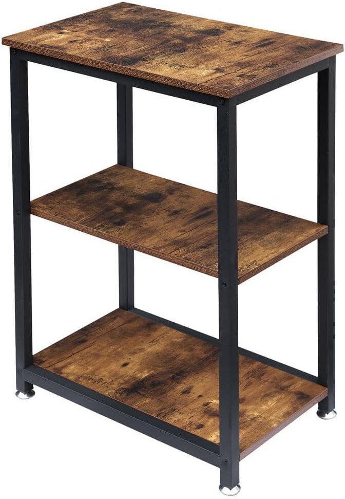 VECELO 3-TierDeep Brown Side Table，Rectangle Stable Open Book Shelves with Metal Frames, End table，13.8"W x 21.6"D x 30"H