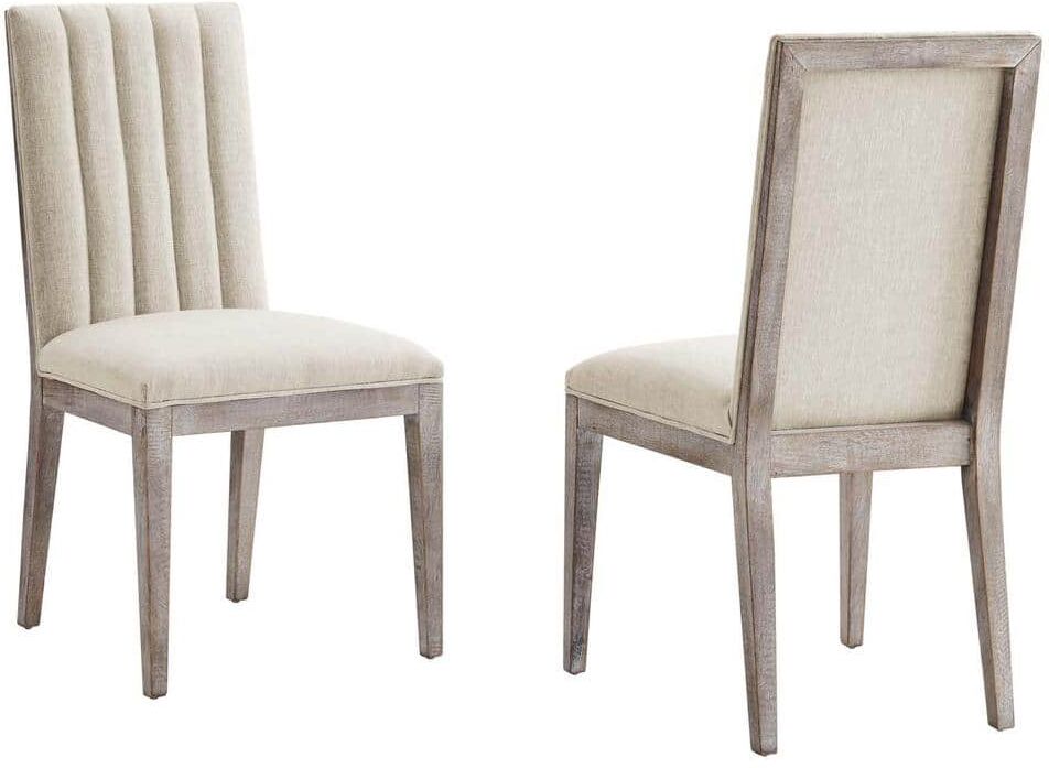 MODWAY Maisonette French Vintage Tufted Fabric Dining Side Chairs Set of 2 in Beige