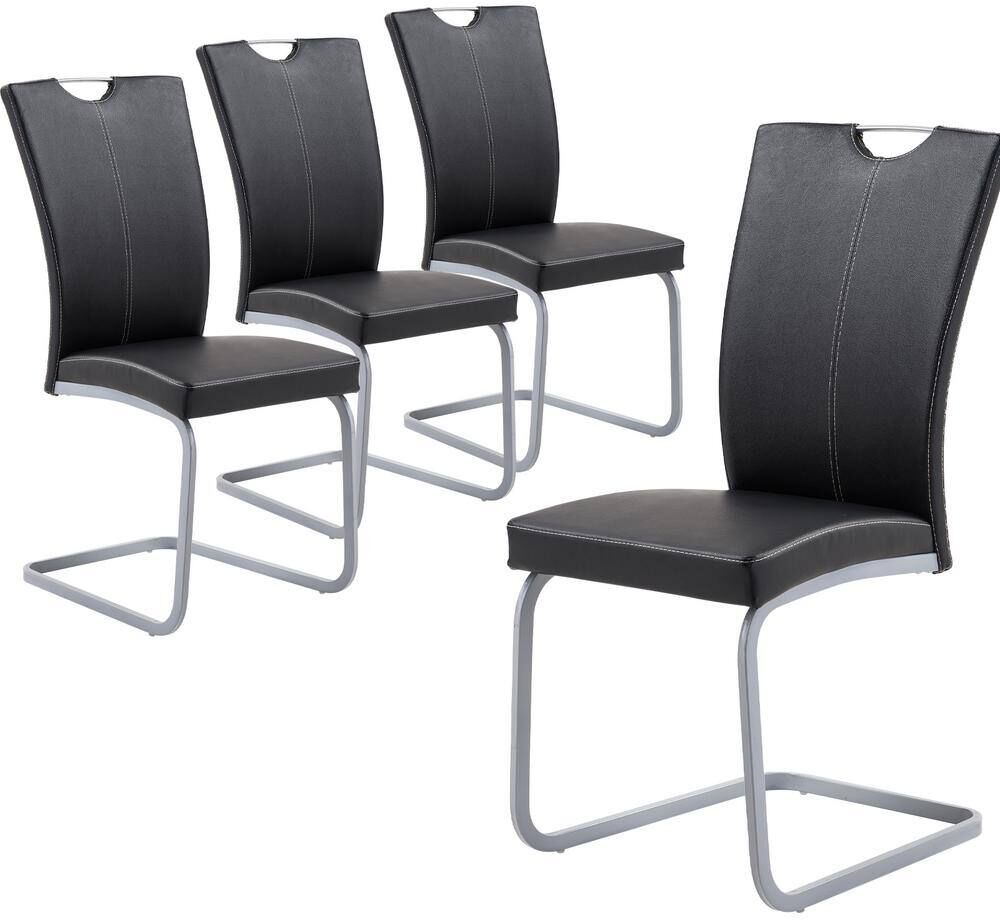 GOJANE Black Modern Upholstered High Back Leather Side Dining Chairs with Firm Legs for Home Kitchen Furniture（Set of 4）