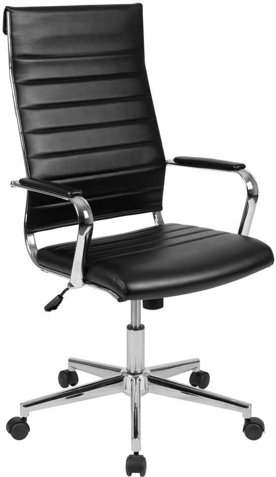 Carnegy Avenue Hansel High Back Ribbed Faux Leather Swivel Executive Office Chair in Black with Arms