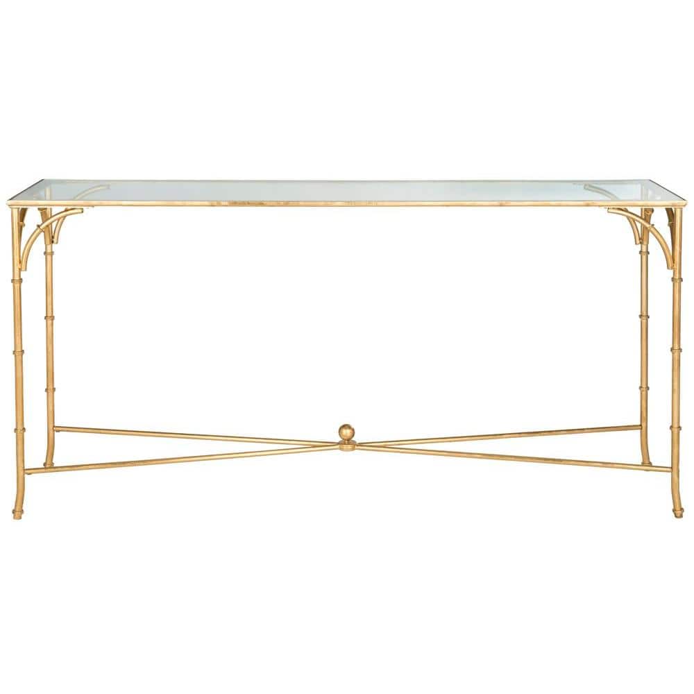 SAFAVIEH Maurice 63 in. Gold/Clear Standard Rectangle Glass Console Table