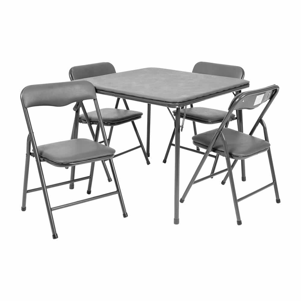Carnegy Avenue 5 Pc Gray Kids Game and Folding Table and Chair Set