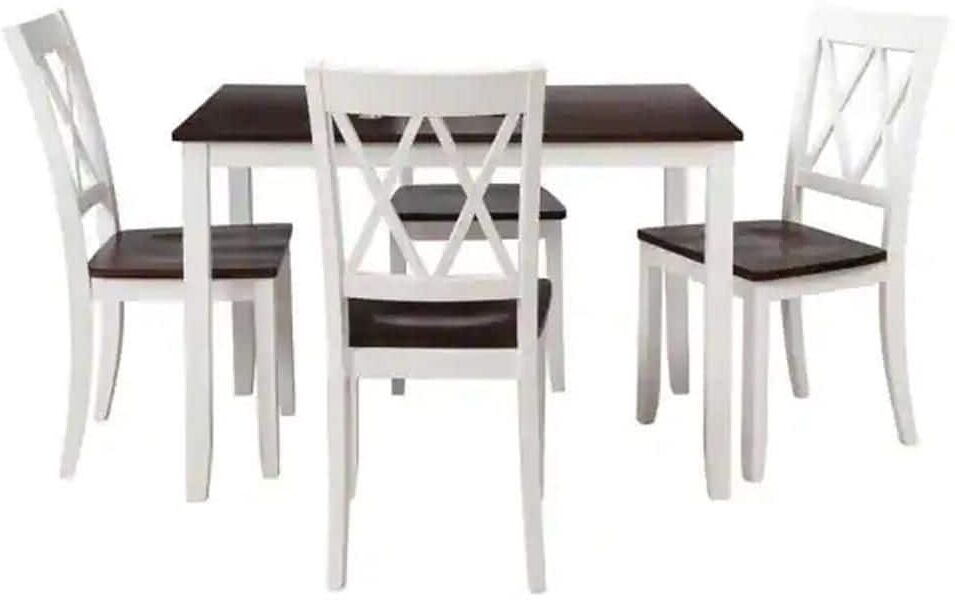 Aoibox 5-Piece Dining Table Set Home Kitchen Table and Chairs Wood Dining Set (White+Cherry)