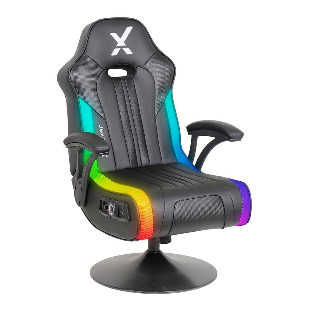 X Rocker Torque RGB Faux Leather Ergonomic Swivel Audio Pedestal Gaming Chair in Black with Arms