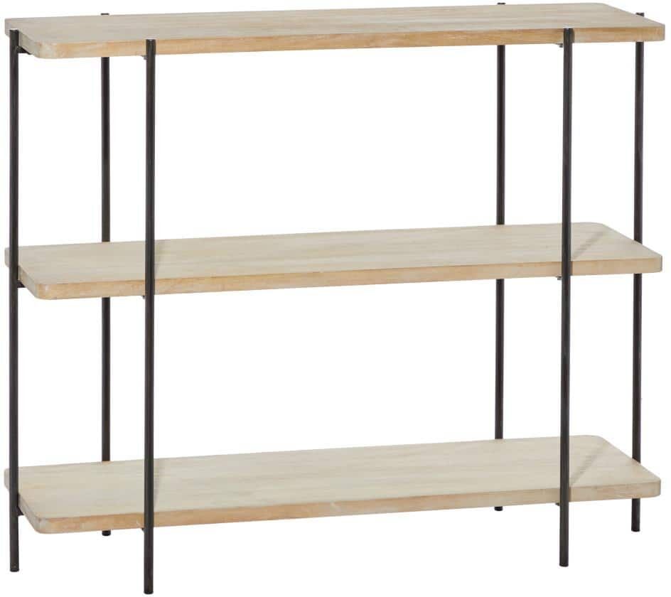 Litton Lane 40 in. Beige Extra Large Rectangle Wood 2 Shelves Console Table with Slim Black Metal Legs