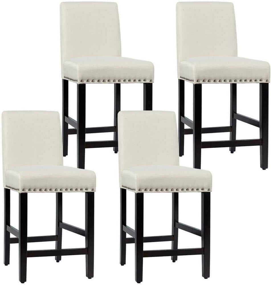 Gymax 38 in. Upholstered Counter Stools Bar Stool High Back Home Kitchen with Wooden Legs Beige (4-Pieces)