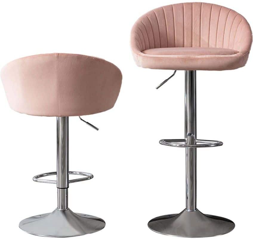 41.7 in. Pink Low Back Bar Stool with Backrest and Footrest Counter Adjustable Height Dining Chair (Set of 2)