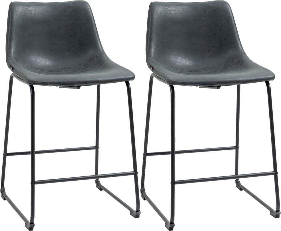 HOMCOM Counter Height Bar Stools Set of 2, Vintage PU Leather Barstools with Footrest for Dining Room, Kitchen, Black