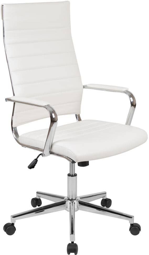 Carnegy Avenue Hansel High Back Ribbed Faux Leather Swivel Executive Office Chair in White with Arms