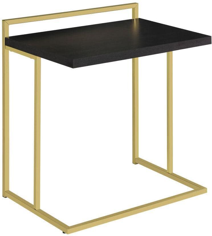 Benjara 15.75 in. Brass and Cappuccino Brown Rectangle Wood End Table with Metal Frame