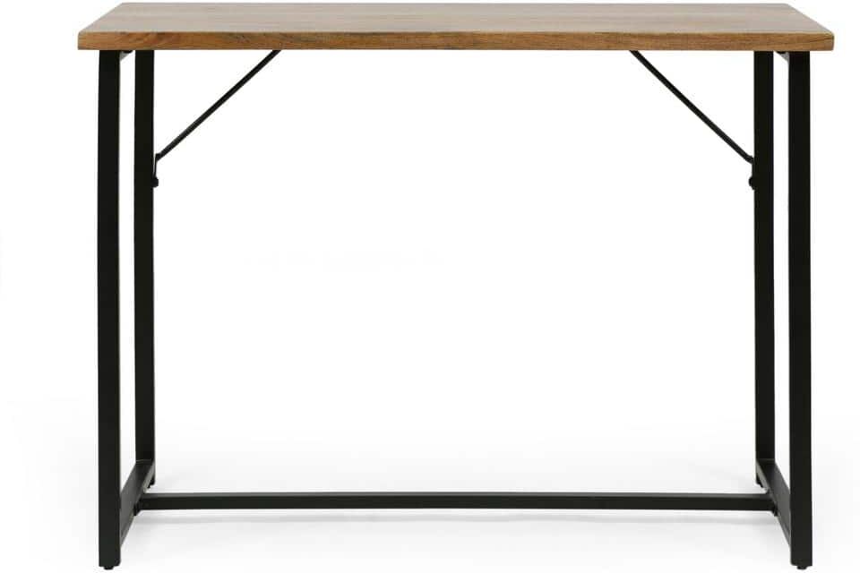 Noble House Vinton Modern Industrial Handmade Mango Wood Console Table, Honey Brown and Black