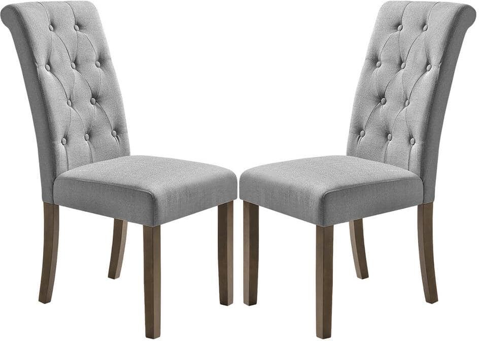 YOFE Gray Fabric Button Tufted Parsons Chair with Wood Legs, Home Kitchen Upholstered Dining Chairs Set of 2