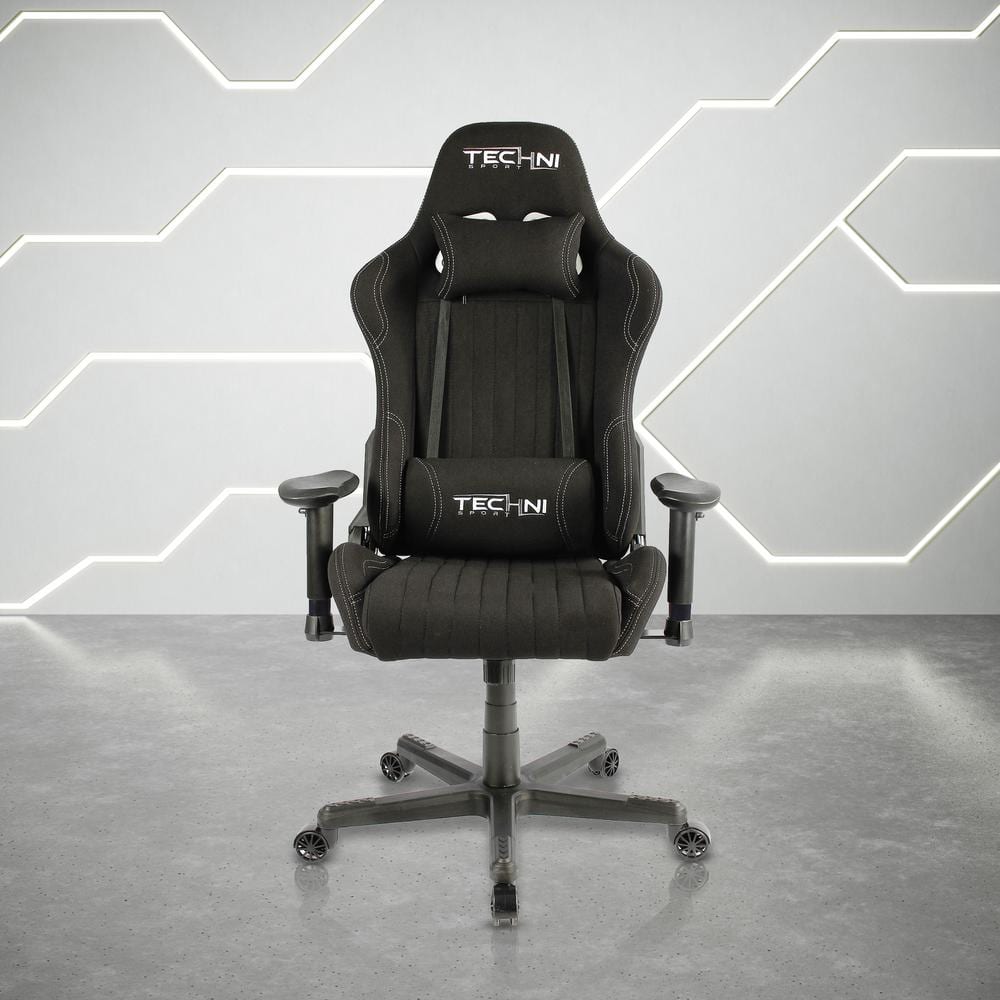 Techni Sport Black Fabric Ergonomic High Back Racer Style Video Gaming Chair