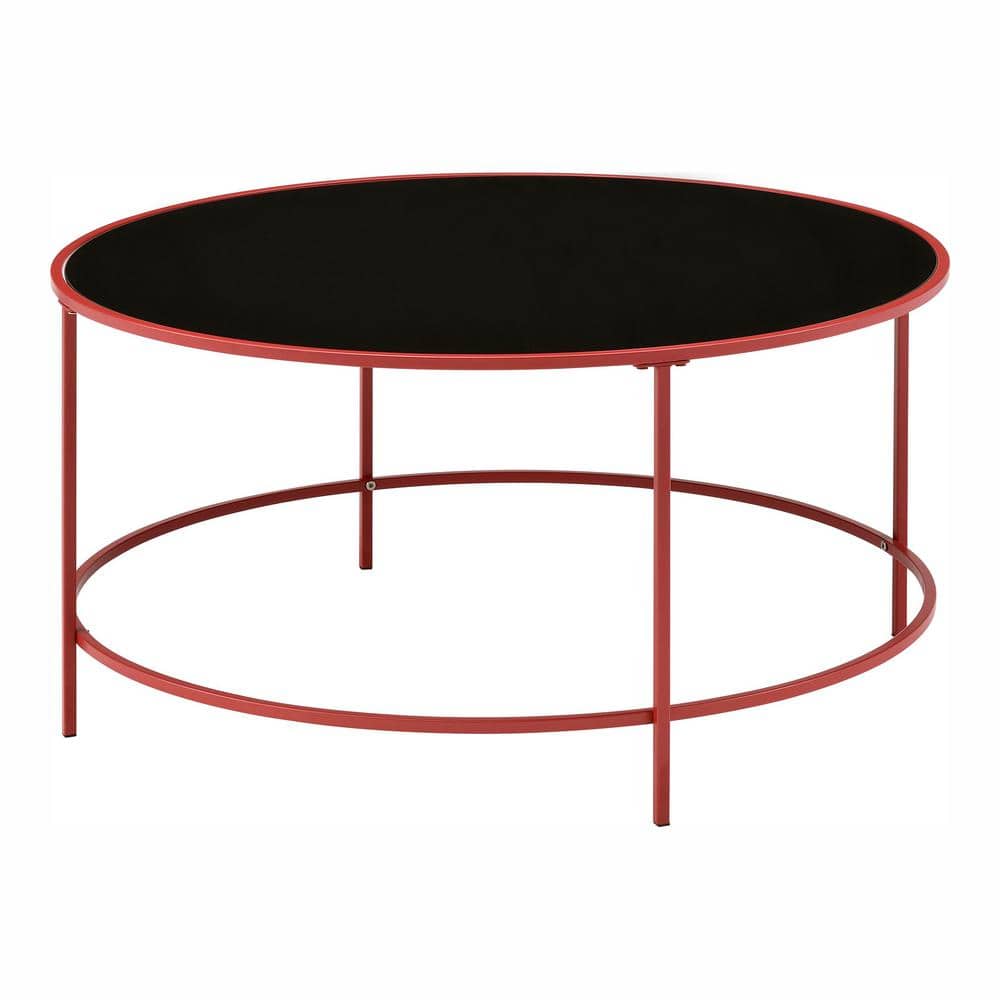 Furniture of America Skyes 36 in. Red Coating Round Glass Top Coffee Table