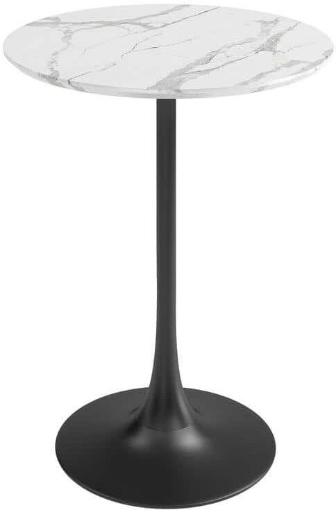 Jamesdar Kurv Collection 24 in. Counter Height Cafe Table, Round, White Faux Marble and Black