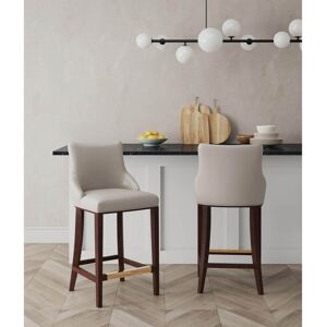 Manhattan Comfort Shubert 29.13 in. Light Grey Beech Wood Bar Stool with Leatherette Upholstered Seat (Set of 2)