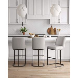 Manhattan Comfort Serena Modern 29.13 in. Light Grey Metal Bar Stool with Leatherette Upholstered Seat (Set of 3)