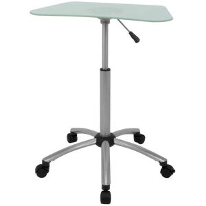 Studio Designs Vision 25 in. W Mobile Laptop Computer Desk in Silver / Frosted Glass with Height Adjustable Top