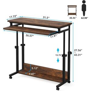 TRIBESIGNS WAY TO ORIGIN Andrea 31.5 in. Brown Mobile Drawing Wood Desk Height Adjustable Laptop End Storage Shelf Computer Cart Keyboard Tray