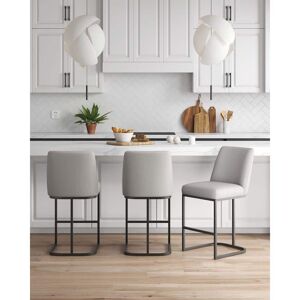 Manhattan Comfort Serena Modern 26.37 in. Light Grey Metal Counter Stool with Leatherette Upholstered Seat (Set of 3)