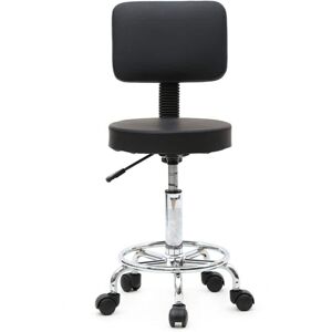 Winado Black PU Leather Seat Adjustable Hydraulic Swivel Bar Stool with Backrest 37 in. Height