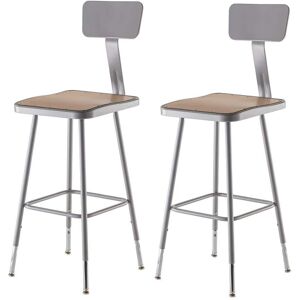 National Public Seating 25 in. - 33 in. Height Adjustable Grey Heavy Duty Square Seat Steel Stool with Backrest (2-Pack)