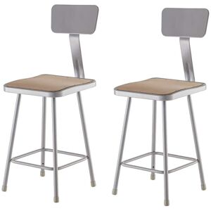 National Public Seating NPS 24 in. Grey Heavy Duty Square Seat Steel Stool With Backrest (2 Pack)