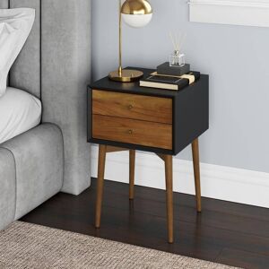 Nathan James Harper Black and Brown Nightstand with 2-Drawer Wooden Side Table or End Table