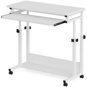 TRIBESIGNS WAY TO ORIGIN Andrea 31.5 in. White Mobile Drawing Wood Desk Height Adjustable Laptop End Storage Shelf Computer Cart Keyboard Tray