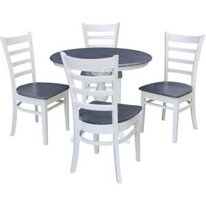 International Concepts Set of 5-pcs - White/Heather Gray 36 in. Solid Wood Pedestal Table and 4 Side Chairs