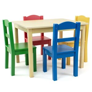 Humble Crew Primary 5-Piece Kids Natural Table and Chair Set, Natural and Primary