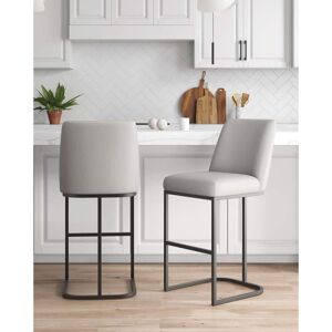 Manhattan Comfort Serena Modern 29.13 in. Light Grey Metal Bar Stool with Leatherette Upholstered Seat (Set of 2)