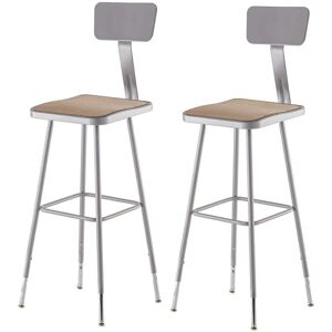 National Public Seating 32 in. - 39 in. Height Grey Adjustable Heavy Duty Square Seat Steel Stool with Backrest (2-Pack)