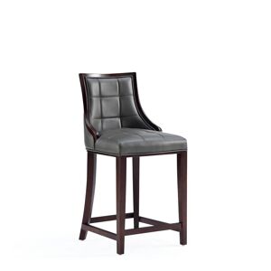 Manhattan Comfort Fifth Ave 39.5 in. Pebble Grey Beech Wood Counter Height Bar Stool with Faux Leather Seat