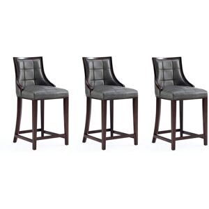 Manhattan Comfort Fifth Ave 39.5 in. Pebble Grey Beech Wood Counter Height Bar Stool with Faux Leather Seat (Set of 3)