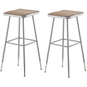 National Public Seating 32 in. to 39 in. Height Adjustable Grey Heavy Duty Square Seat Steel Stool (2-Pack)