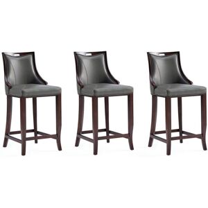 Manhattan Comfort Emperor 27 in. Pebble Grey Beech Wood Barstool with Faux Leather Upholstered Seat (Set of 3)