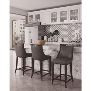 Manhattan Comfort Emperor 27 in. Pebble Grey Beech Wood Bar Stool with Faux Leather Upholstered Seat