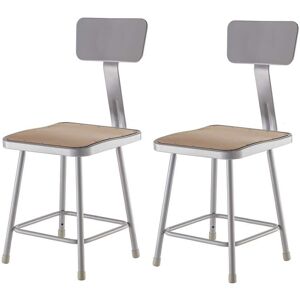 National Public Seating NPS 18 in. Grey Heavy Duty Square Seat Steel Stool With Backrest (2 Pack)