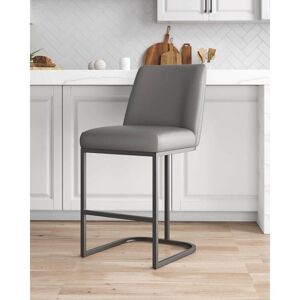 Manhattan Comfort Serena Modern 26.37 in. Grey Metal Counter Stool with Leatherette Upholstered Seat