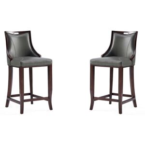 Manhattan Comfort Emperor 27 in. Pebble Grey Beech Wood Barstool with Faux Leather Upholstered Seat (Set of 2)