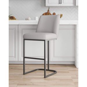 Manhattan Comfort Serena Modern 29.13 in. Light Grey Metal Bar Stool with Leatherette Upholstered Seat