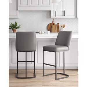 Manhattan Comfort Serena Modern 29.13 in. Grey Metal Bar Stool with Leatherette Upholstered Seat (Set of 2)