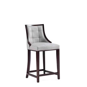 Manhattan Comfort Fifth Ave 39.5 in. Light Grey Beech Wood Counter Height Bar Stool with Faux Leather Seat