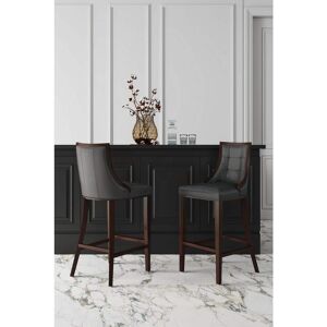 Manhattan Comfort Fifth Avenue 31.5 in. Pebble Grey Beech Wood Barstool with Faux Leather Upholstered Seat