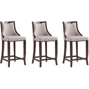 Manhattan Comfort Emperor 27 in. Light Grey Beech Wood Barstool with Faux Leather Upholstered Seat (Set of 3)