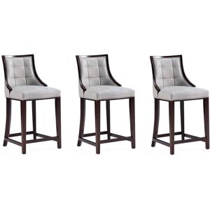 Manhattan Comfort Fifth Ave 26 in. Light Grey Beech Wood Counter Height Bar Stool with Faux Leather Seat (Set of 3)